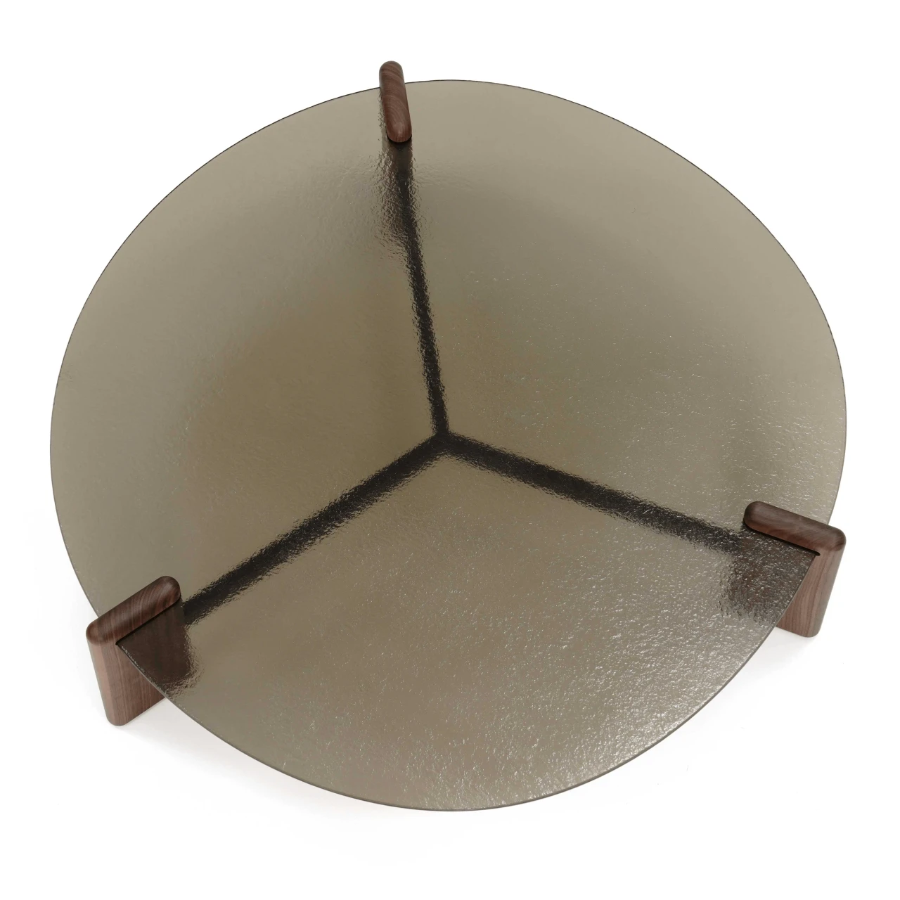 HIGH - Cattelan Lagoon Cocktail Table, bronze hammered glass top, Canaletto walnut base, top-down view