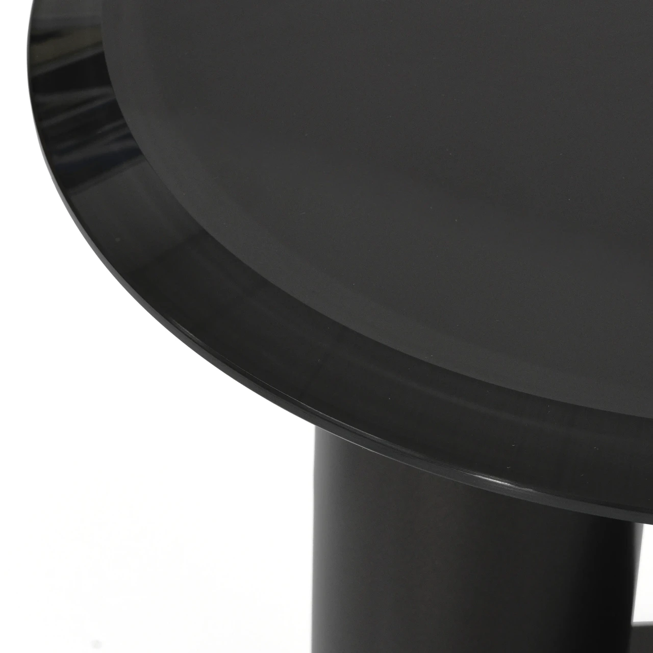 HIGH || Closeup - Bonaldo Sasso Cocktail Table, modern glossy grey glass top and lead metal base, close-up side angle view.