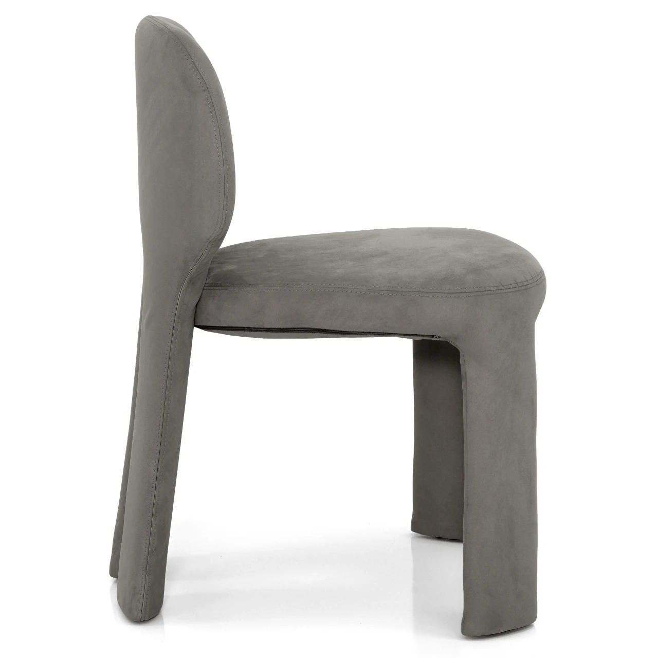 Bonaldo Teia Side Chair in Taupe Nuage Soft Eco Leather, modern style, side view, fully upholstered with curved backrest