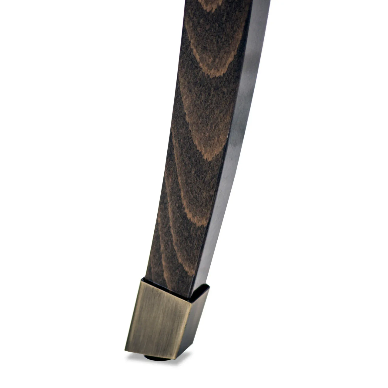 Closeup - Close-up angle of Malerba Fashion Affair Side Chair brown sucupira wood leg with bronze cap.