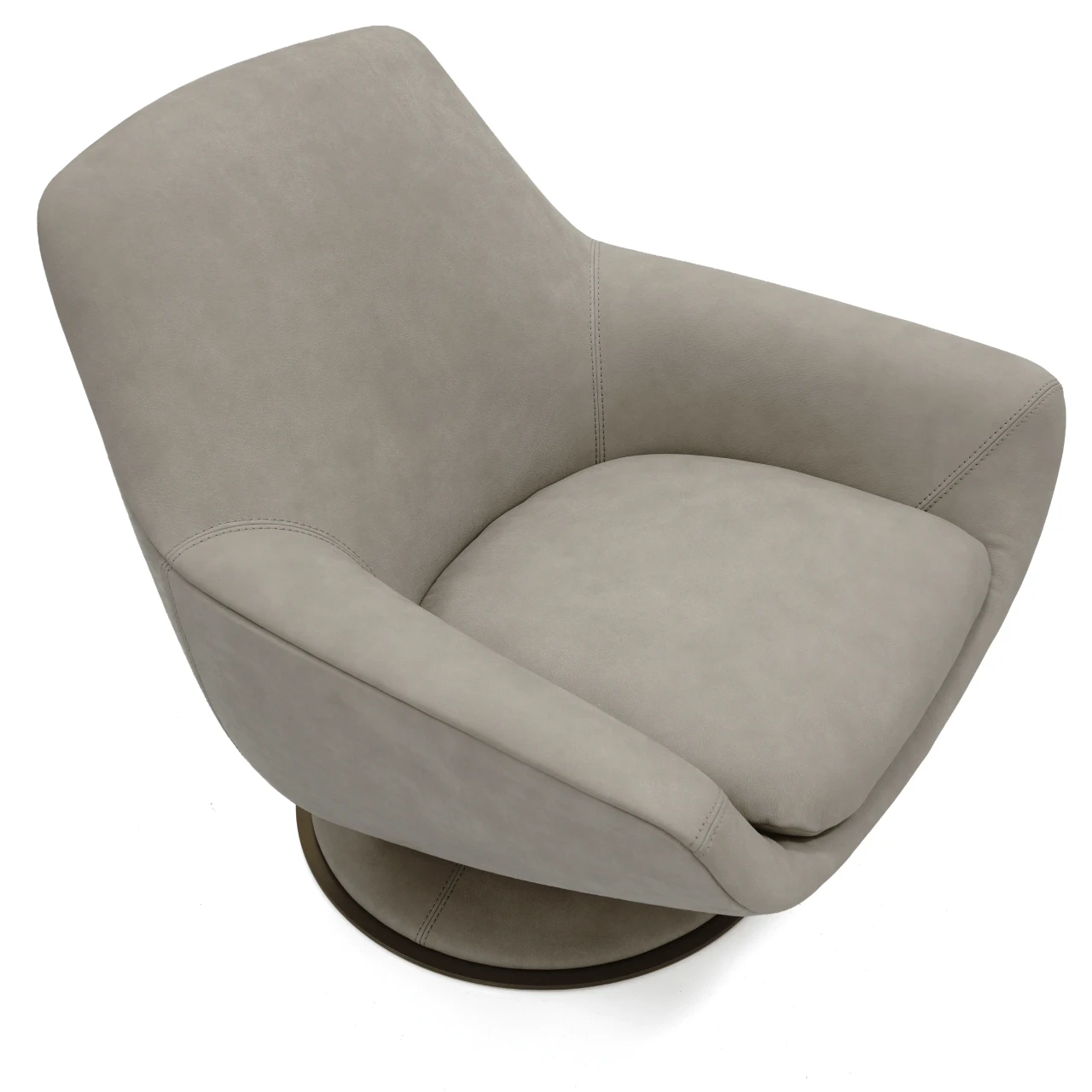Gamma Arredamenti Grace Swivel Chair in clay leather and embossed shell with brass metal base trim, high angle view