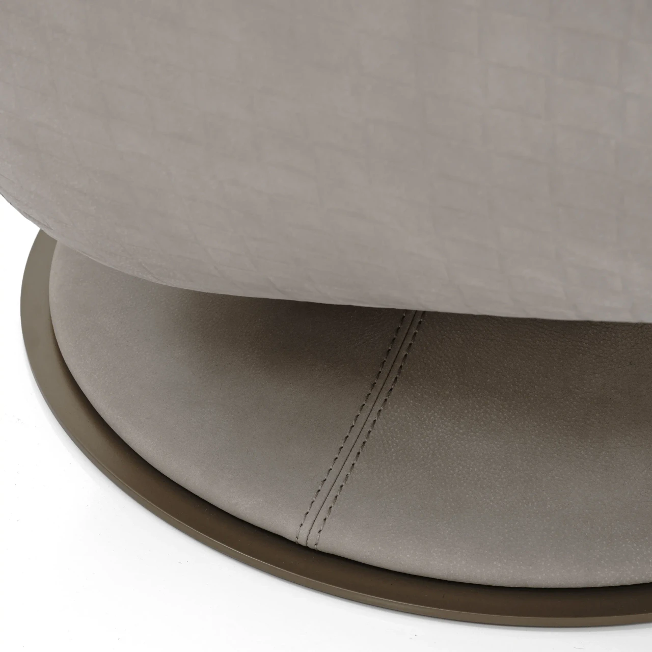Closeup - Close-up low angle of Gamma Arredamenti Grace Swivel Chair with Clay Embossed Shell, Clay Leather Interior and Brass Metal