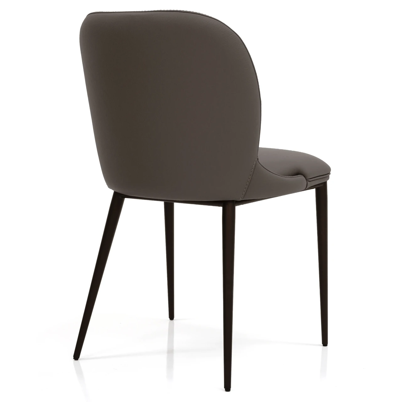 Gamma Arredamenti Medea Dining Chair in Truffle Leather with Matt Bronze Legs and Matching Stitch, rear view