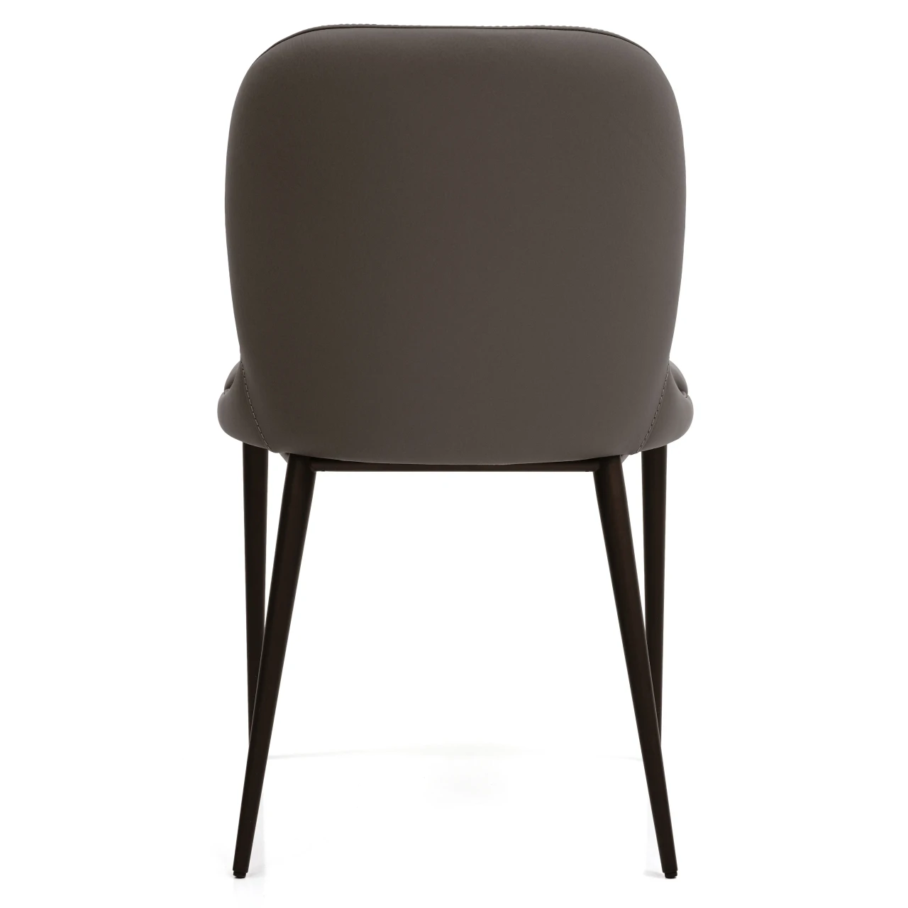Gamma Arredamenti Medea Dining Chair in Truffle Leather with Matt Bronze Legs and Matching Stitch, rear view