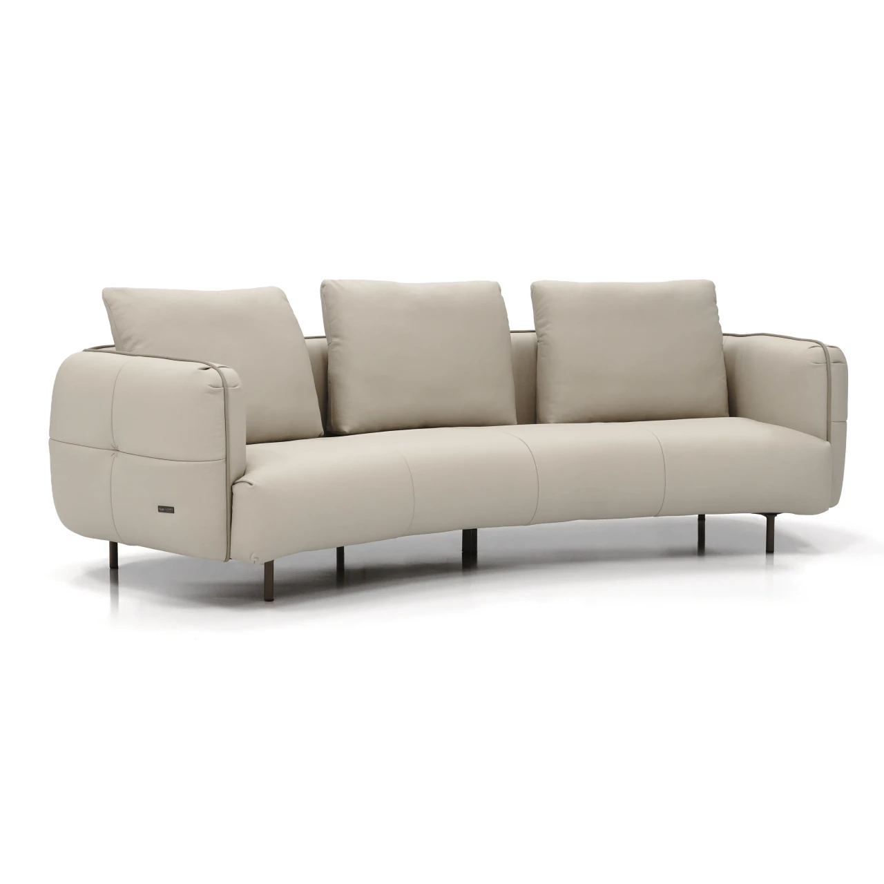 Gamma Arredamenti Crystal Sofa, modern ivory leather with brass legs, three-seater design, angled front view.