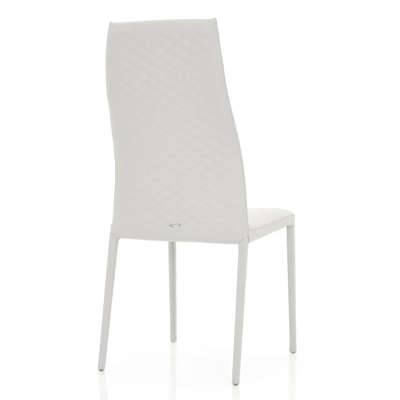 BIANCO - Cattelan Norma Couture High Back Side Chair in white Binaco Soft Leather 971 with diamond tufted back, rear view