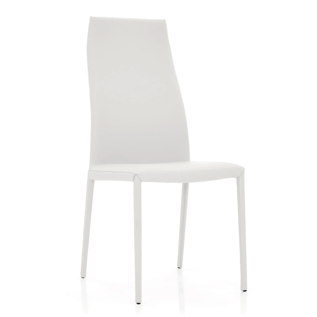 BIANCO - Cattelan Norma Couture High Back Side Chair in white Binaco Soft Leather 971, modern style, 3/4 view.