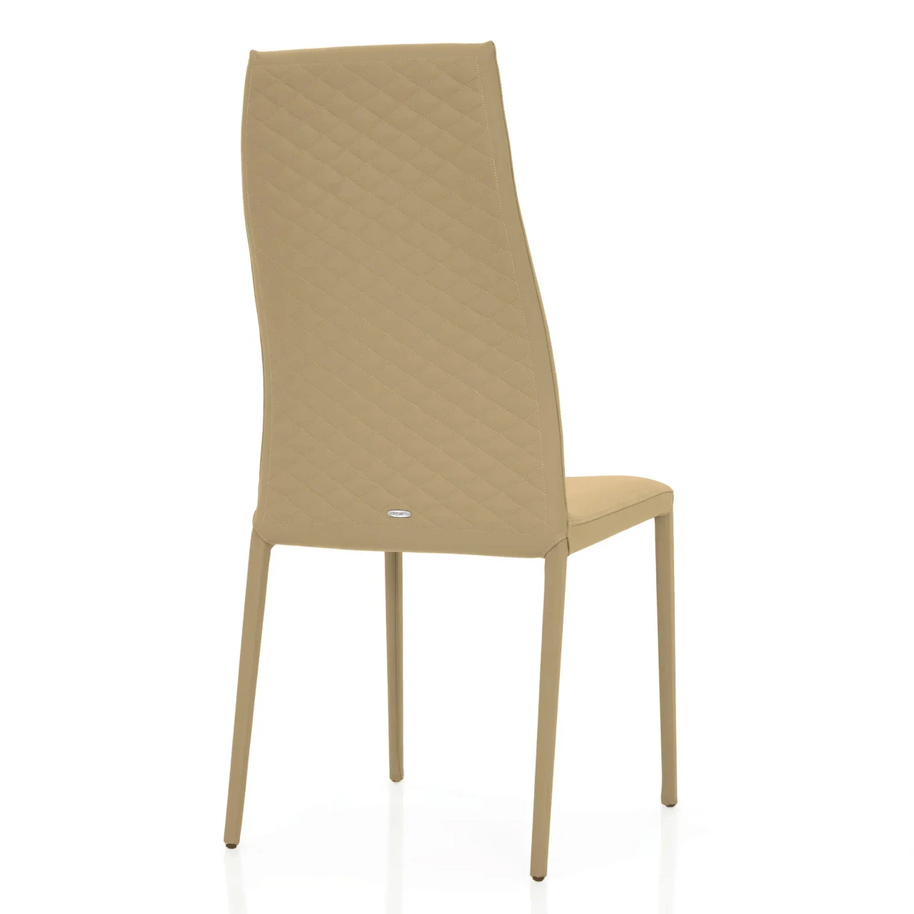 SAFARI - Cattelan Norma Couture High Back Side Chair in Safari Soft Leather 945, diamond tufted back, rear view.