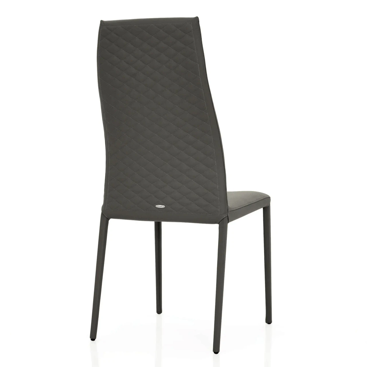 SMOKE - Cattelan Norma Couture High Back Side Chair in Smoke Soft Leather 952, diamond tufted outside back, rear angle view