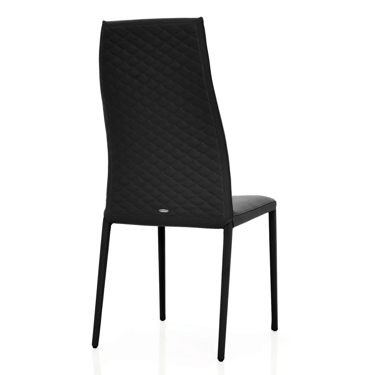 NERO - Cattelan Norma Couture High Back Side Chair in Nero Soft Leather 973, diamond tufted back, rear view.
