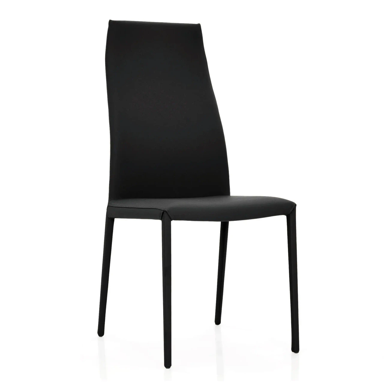 NERO - Cattelan Norma Couture High Back Side Chair in Nero Soft Leather 973, modern style, three-quarter view.