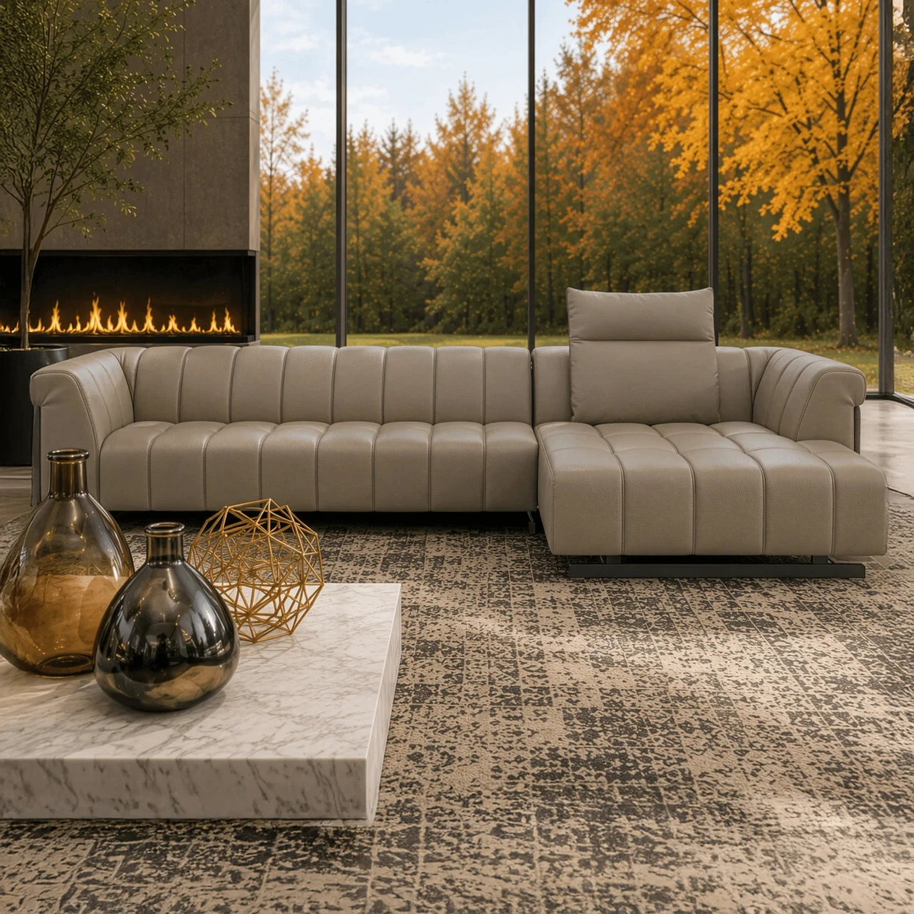 Nautilus Sectional - Khaki Leather