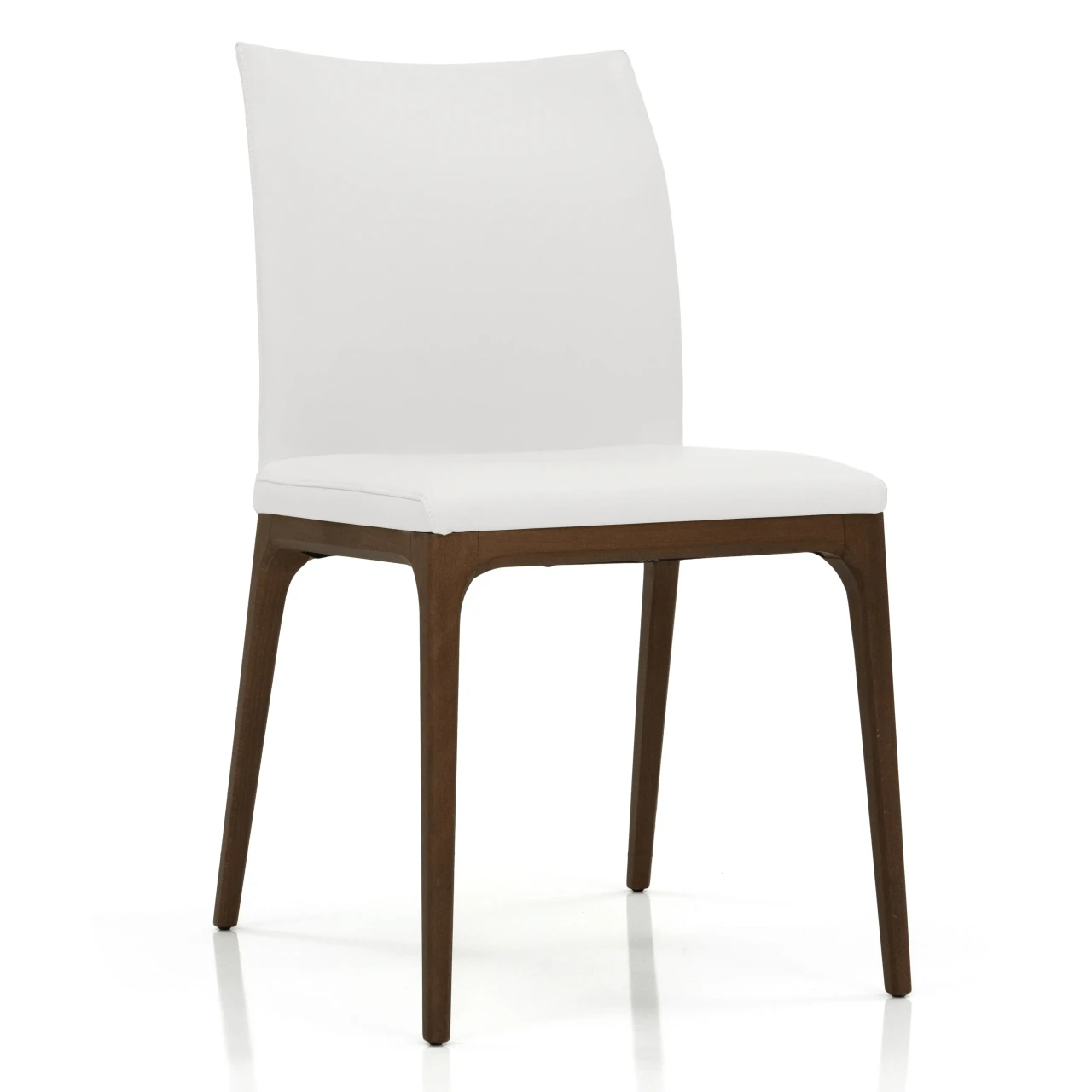 BIANCO - Cattelan Arcadia Side Chair in Bianco Soft Leather with Walnut Stained Beech Frame, front three-quarter view.