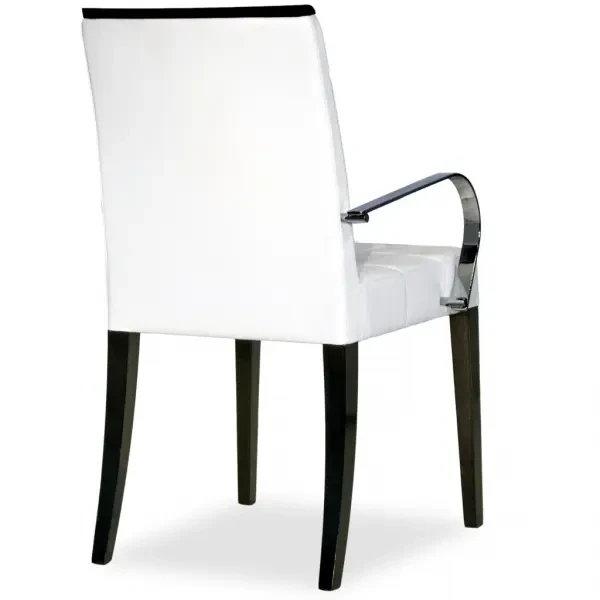 Malerba One And Only Arm Chair, modern white leather, polished stainless steel arms, walnut hgloss trim, rear three-quarter