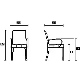 Detailed Dimensions - Malerba One And Only Arm Chair, White Leather, Canela Noir Walnut HGloss Trim, Polished Stainless Steel Arms, technical