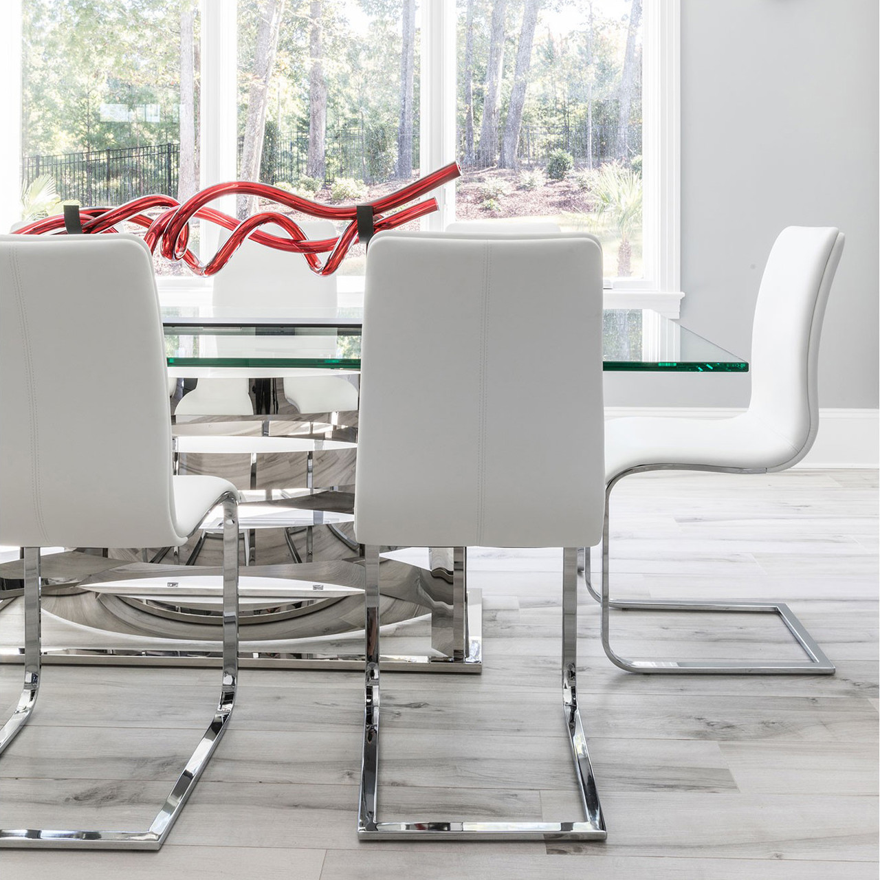 WHITE LEATHER - Toro Side Chair Shown in a Dining Setting