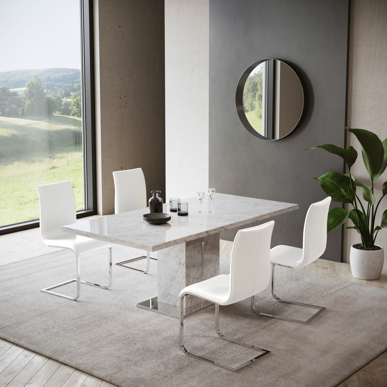 WHITE LEATHER - Toro Side Chair Shown in a Dining Room Setting