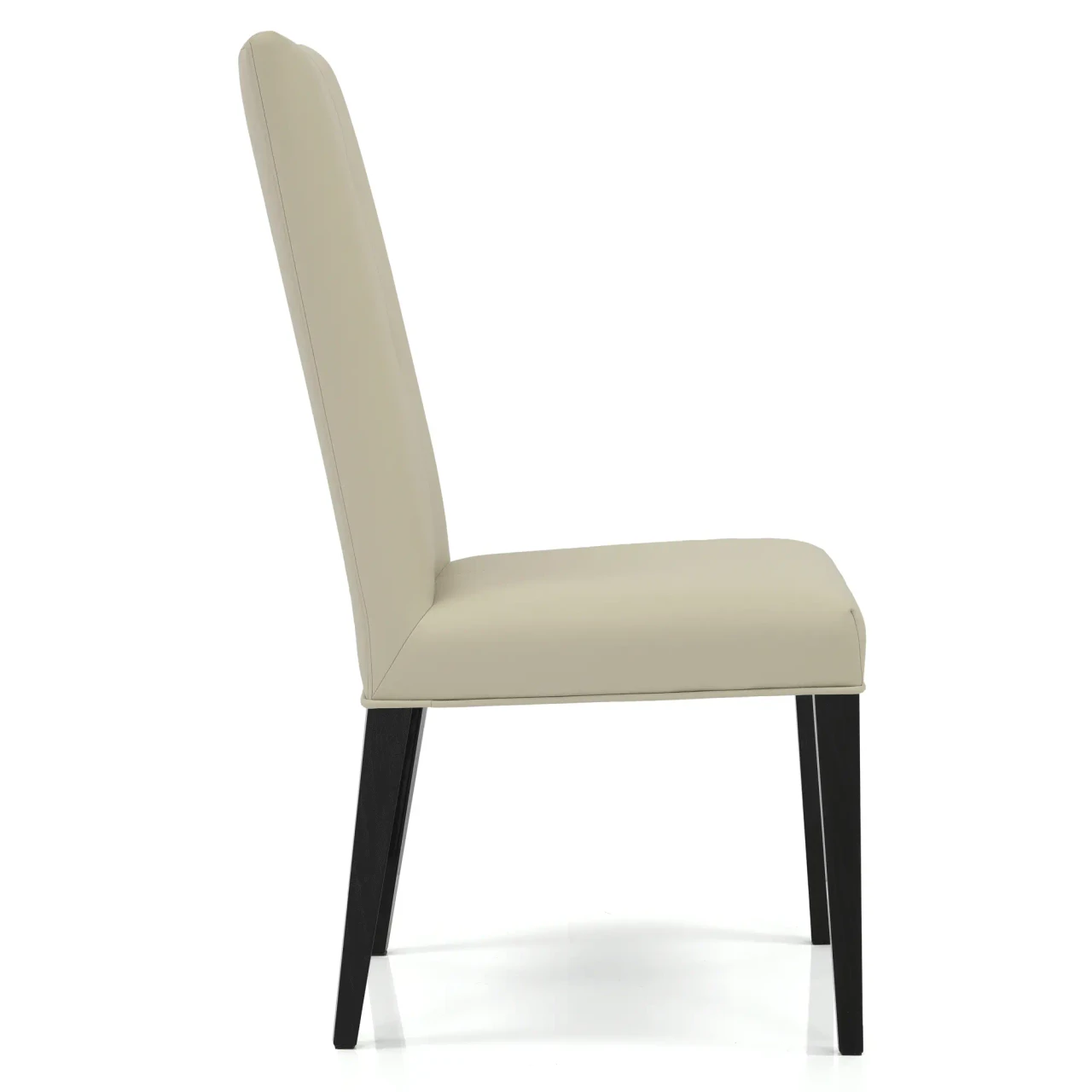 IVORY LEATHER - Malerba Black & More side chair in ivory leather with black onyx high gloss legs, side view.