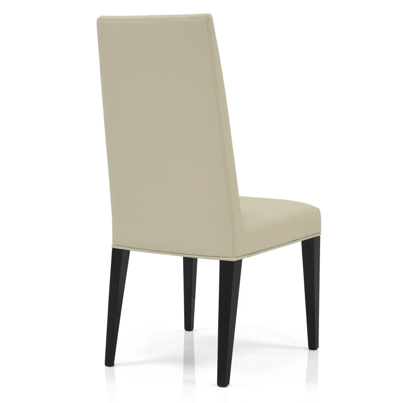 IVORY LEATHER - Malerba Black & More side chair in ivory leather with black onyx high gloss legs, rear view.
