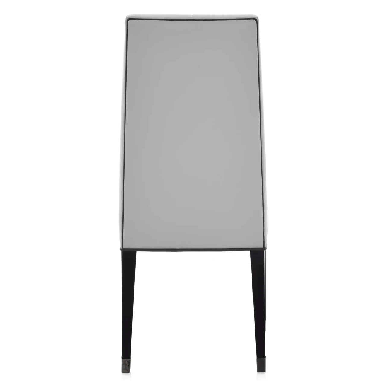 LIGHT GREY LEATHER - Malerba Black & More Side Chair, grey leather with black welt and black onyx HG legs, rear view.
