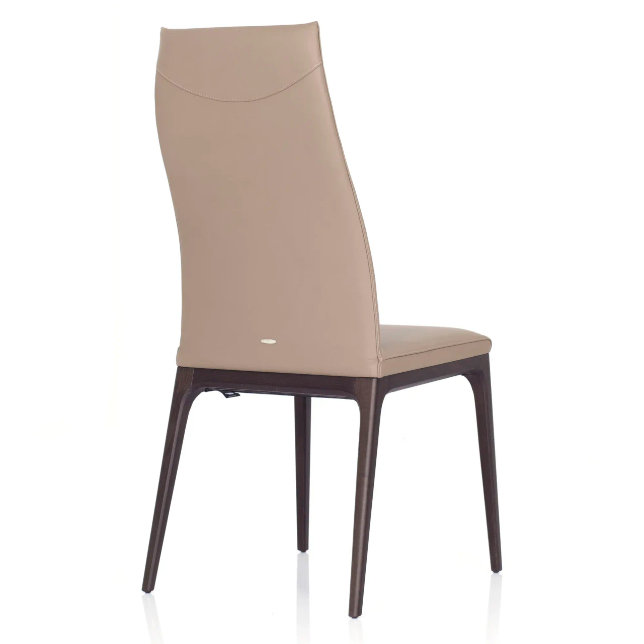 FANGO || WENGHE - Cattelan Arcadia High Back Chair in Fango Soft Leather 942 with Wenghe Stained Beech Frame, rear three-quarter view