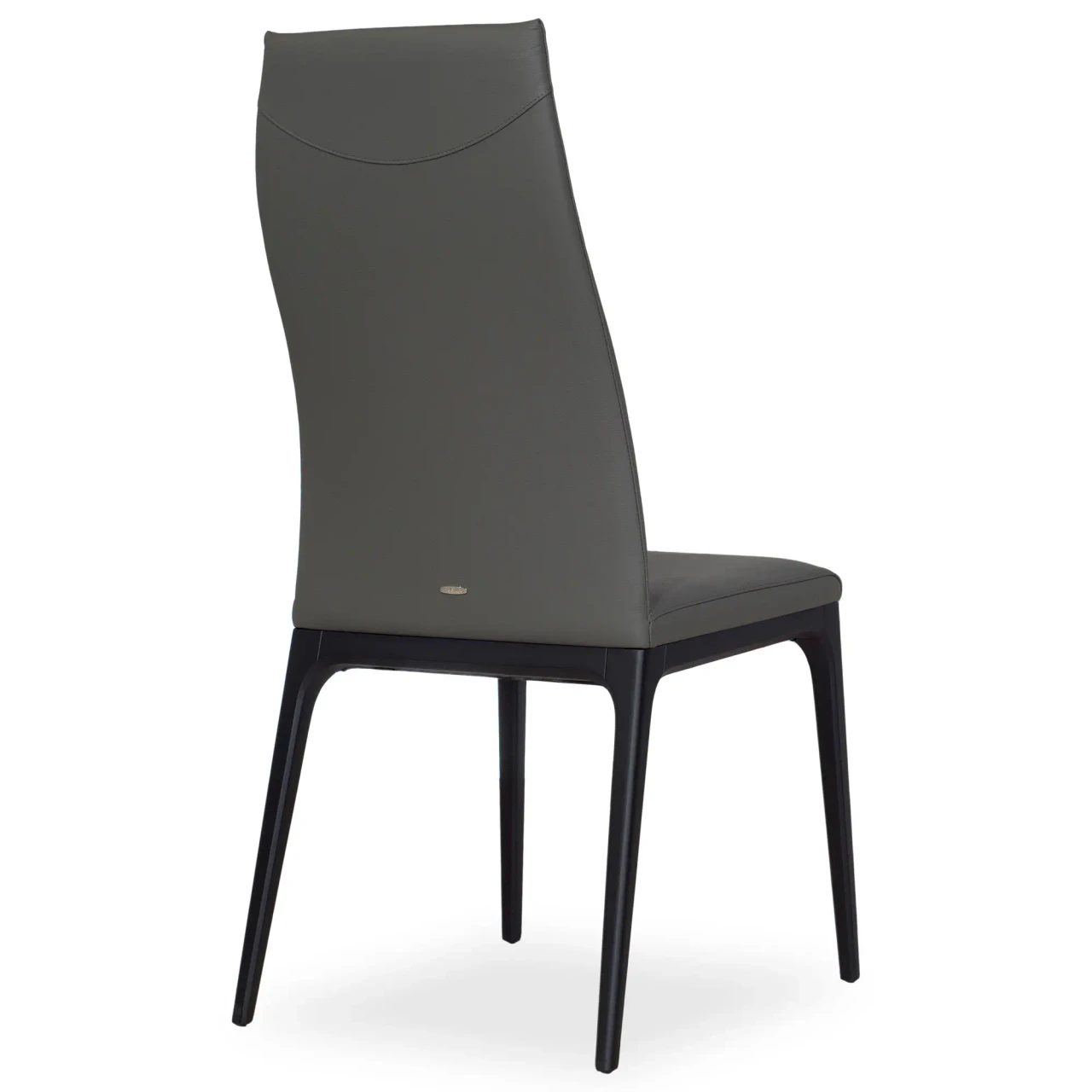 SMOKE || MATTE BLACK - Cattelan Arcadia High Back Side Chair in Smoke Grey Soft Leather with Matt Black Beech Frame, side view angle