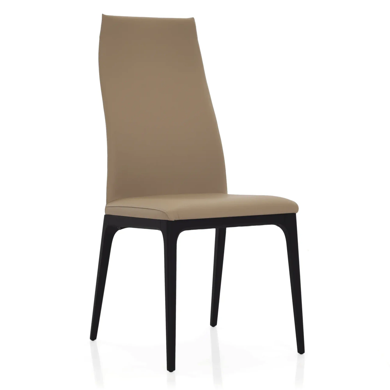TORTORA || MATTE BLACK - Cattelan Arcadia High Back Chair in Tortora Soft Leather with Matt Black Stained Beech Frame, side view angle