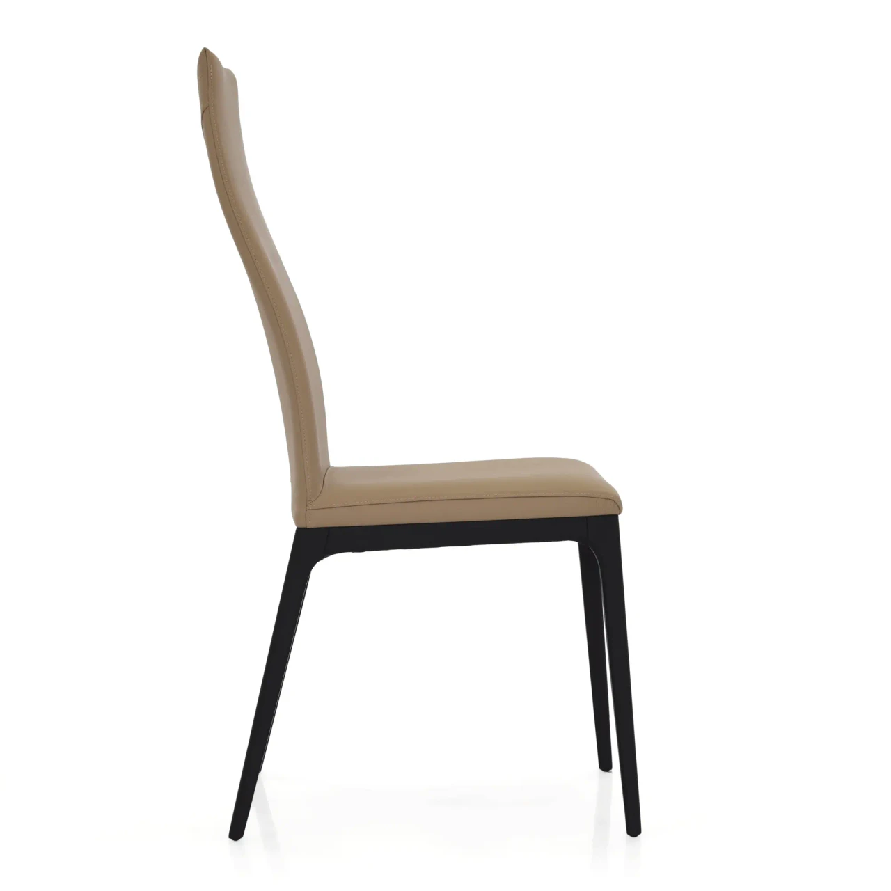 TORTORA || MATTE BLACK - Cattelan Arcadia High Back Chair in Tortora soft leather with matt black stained beech frame, side profile view.