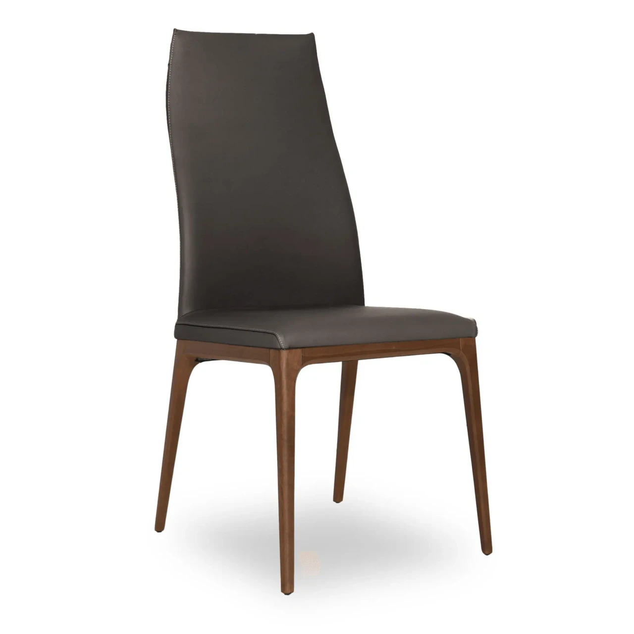 ARDESIA || WALNUT - Cattelan Arcadia High Back Side Chair, Ardesia soft leather, walnut stained beech frame, 3/4 view angle