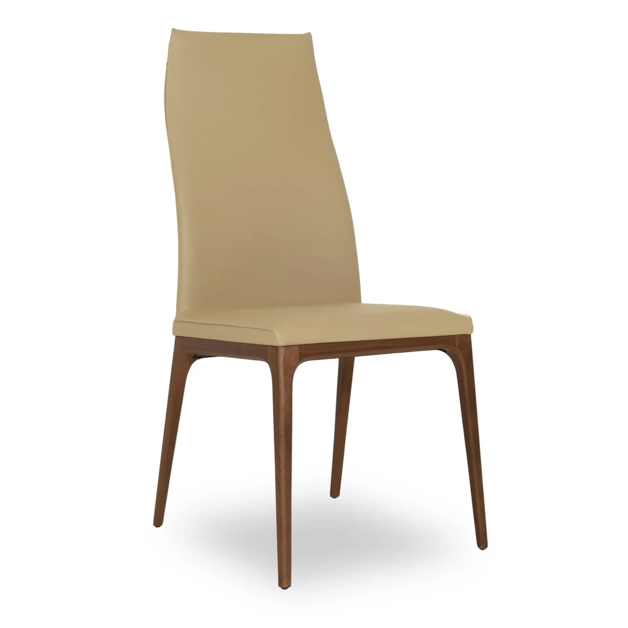 SAFARI || WALNUT - Cattelan Arcadia High Back Side Chair in Safari Soft Leather with Walnut Stained Beech Frame, three-quarter view