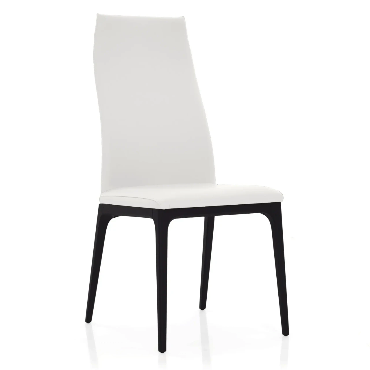 BIANCO || MATTE BLACK - Cattelan Arcadia High Back Chair in Bianco Soft Leather with Matt Black Stained Beech Frame, side view angle