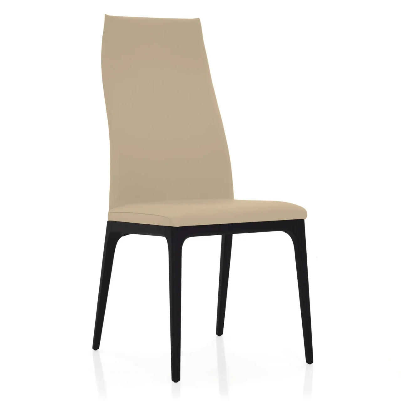 CASHMERE || MATTE BLACK - Cattelan Arcadia High Back Chair in Cashmere Soft Leather with Matt Black Stained Beech Frame, side view angle