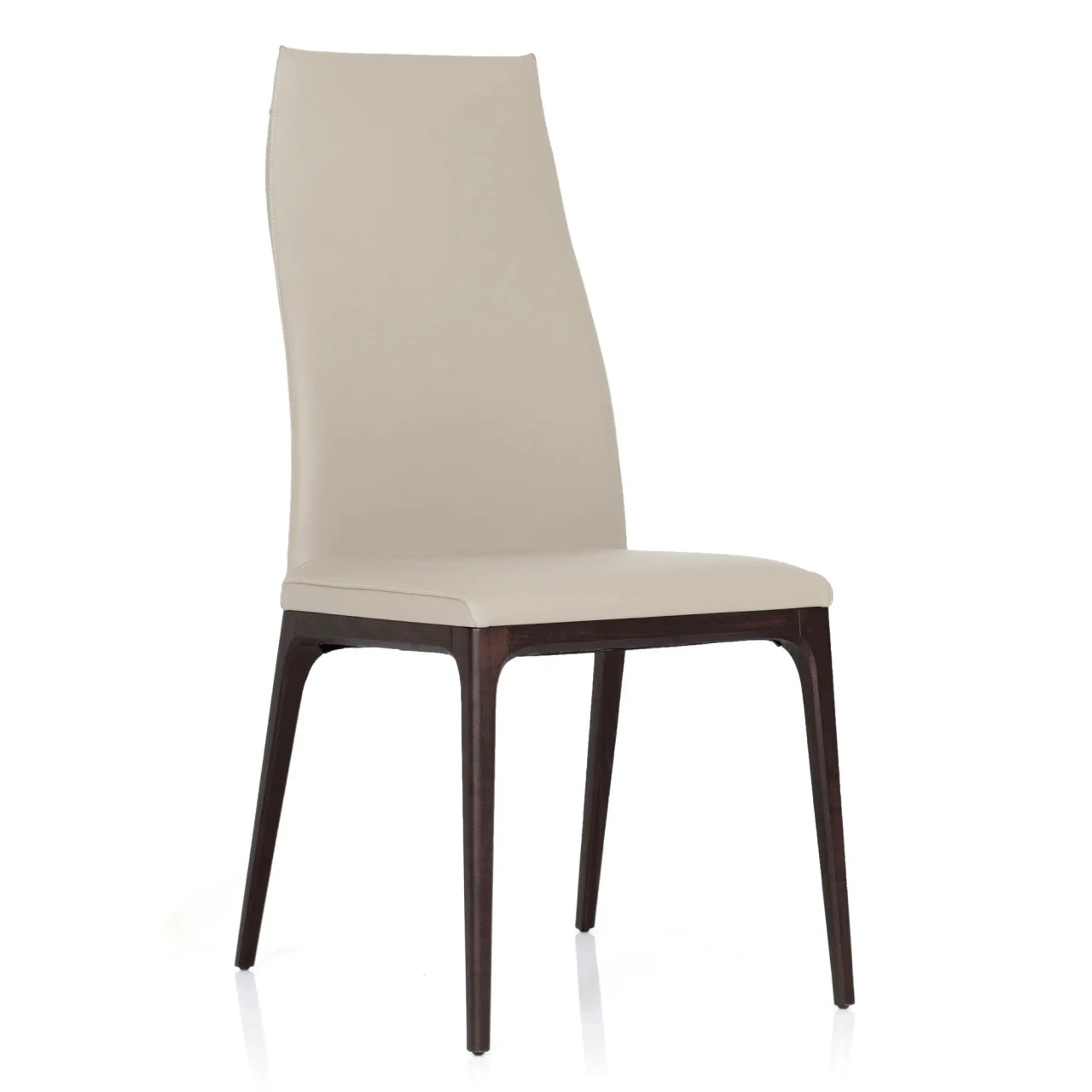 LINO || WENGHE - Cattelan Arcadia High Back Chair in Lino Soft Leather 948 with Wenghe Stained Beech Frame, side view angle
