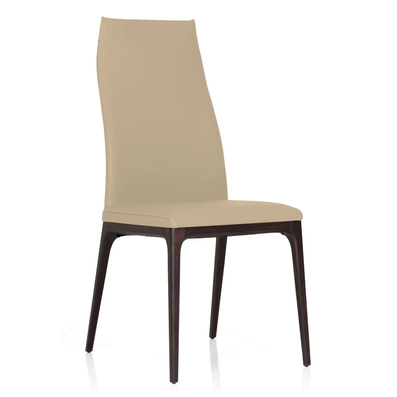 CASHMERE || WENGHE - Cattelan Arcadia High Back Chair in Cashmere Soft Leather 969 with Wenghe Stained Beech Frame, side view.