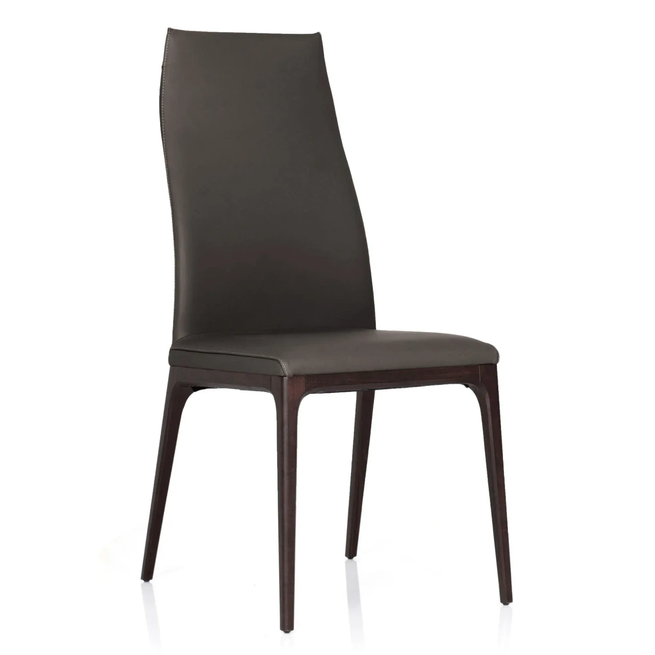 ARDESIA || WENGHE - Cattelan Arcadia High Back Chair in Ardesia soft leather with Wenghe stained beech frame, side view.