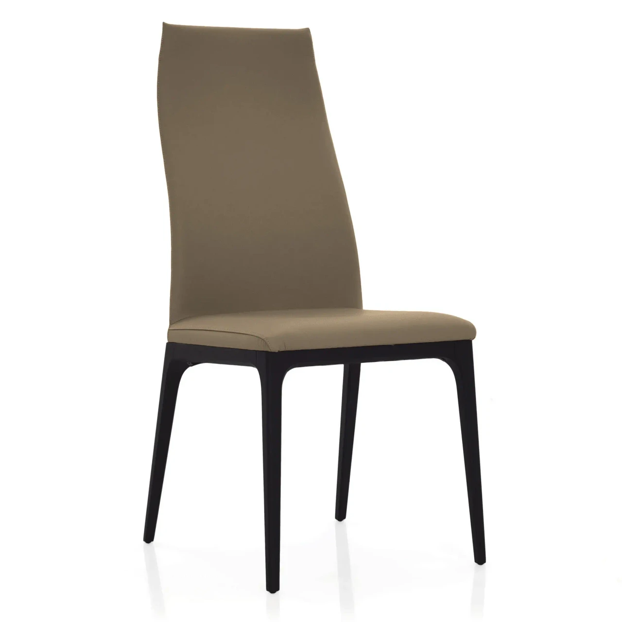 FANGO || MATTE BLACK - Cattelan Arcadia High Back Chair in Fango soft leather with matt black stained beech frame, side view angle