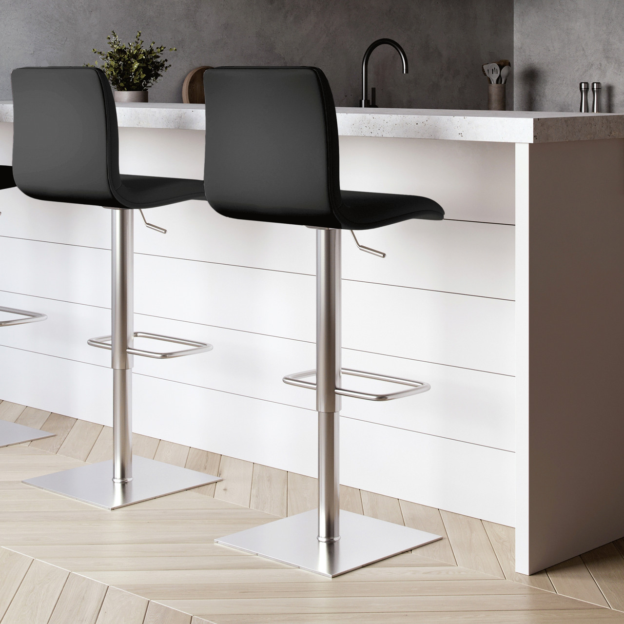 BLACK LEATHER - Toro Bar Stool Shown in a Kitchen Setting