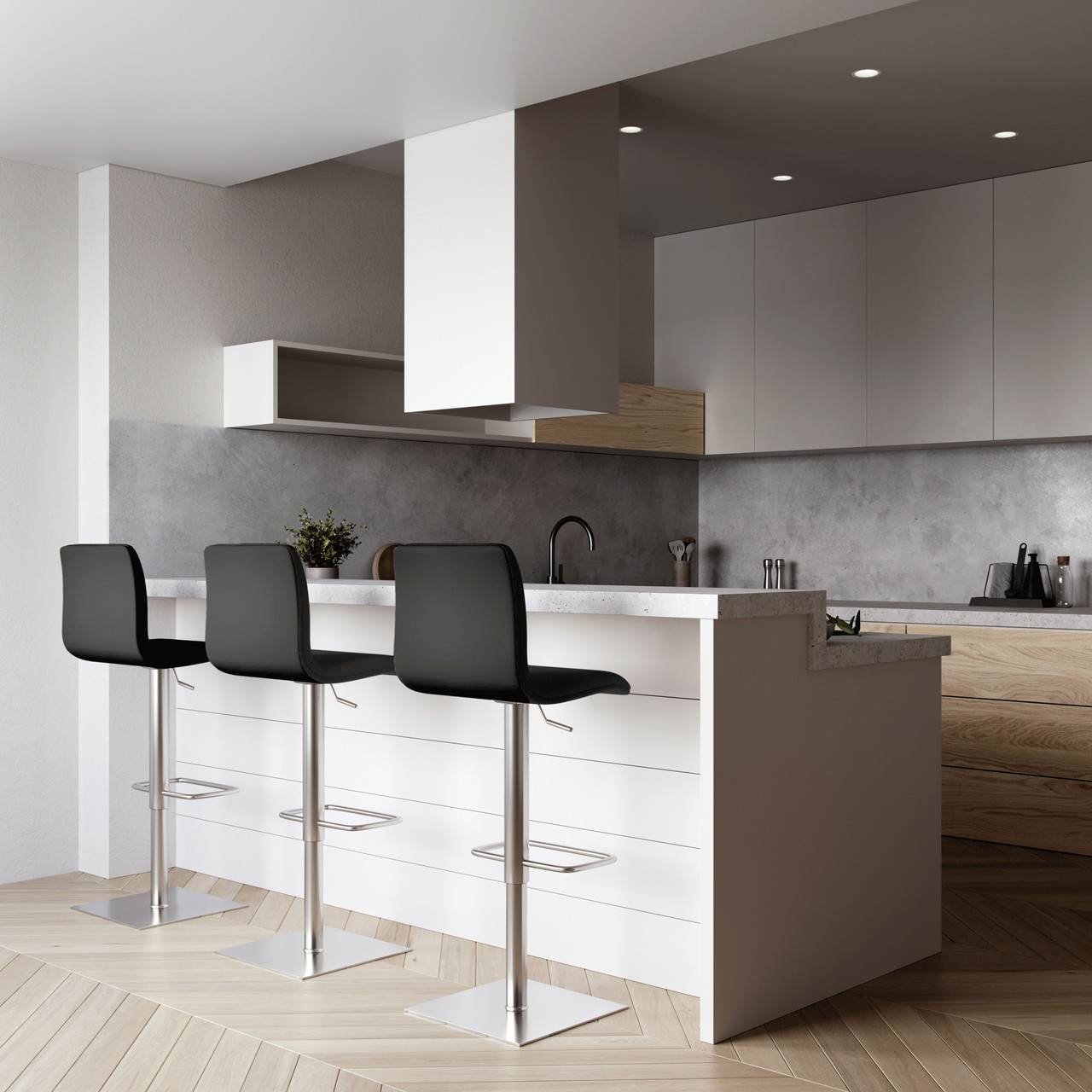 BLACK LEATHER - Toro Bar Stool Shown in a Kitchen Setting