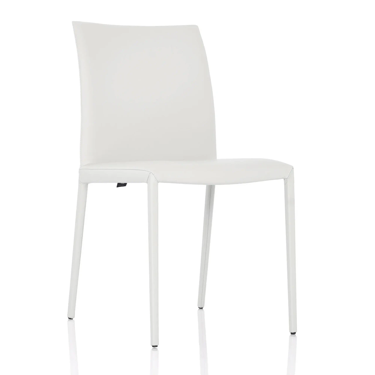 BIANCO - Cattelan Norma Couture Side Chair in Bianco Soft Leather, modern style, white leather, side view angle.