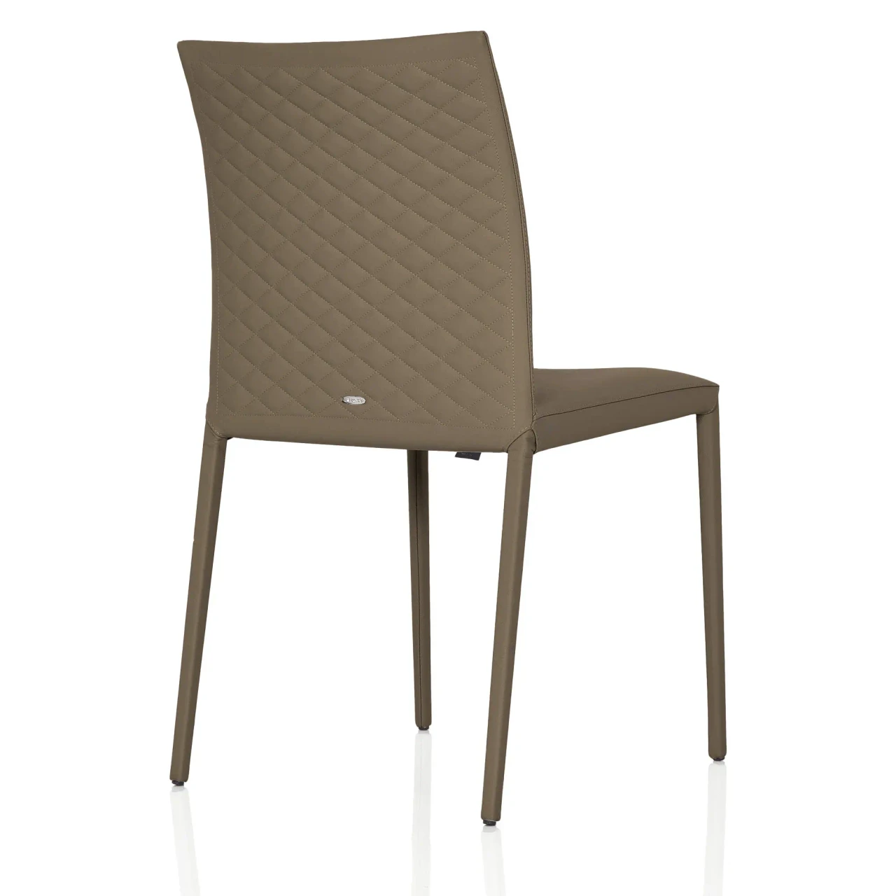 FANGO - Cattelan Norma Couture Side Chair in Fango Soft Leather with diamond tufted outside back, rear three-quarter view.