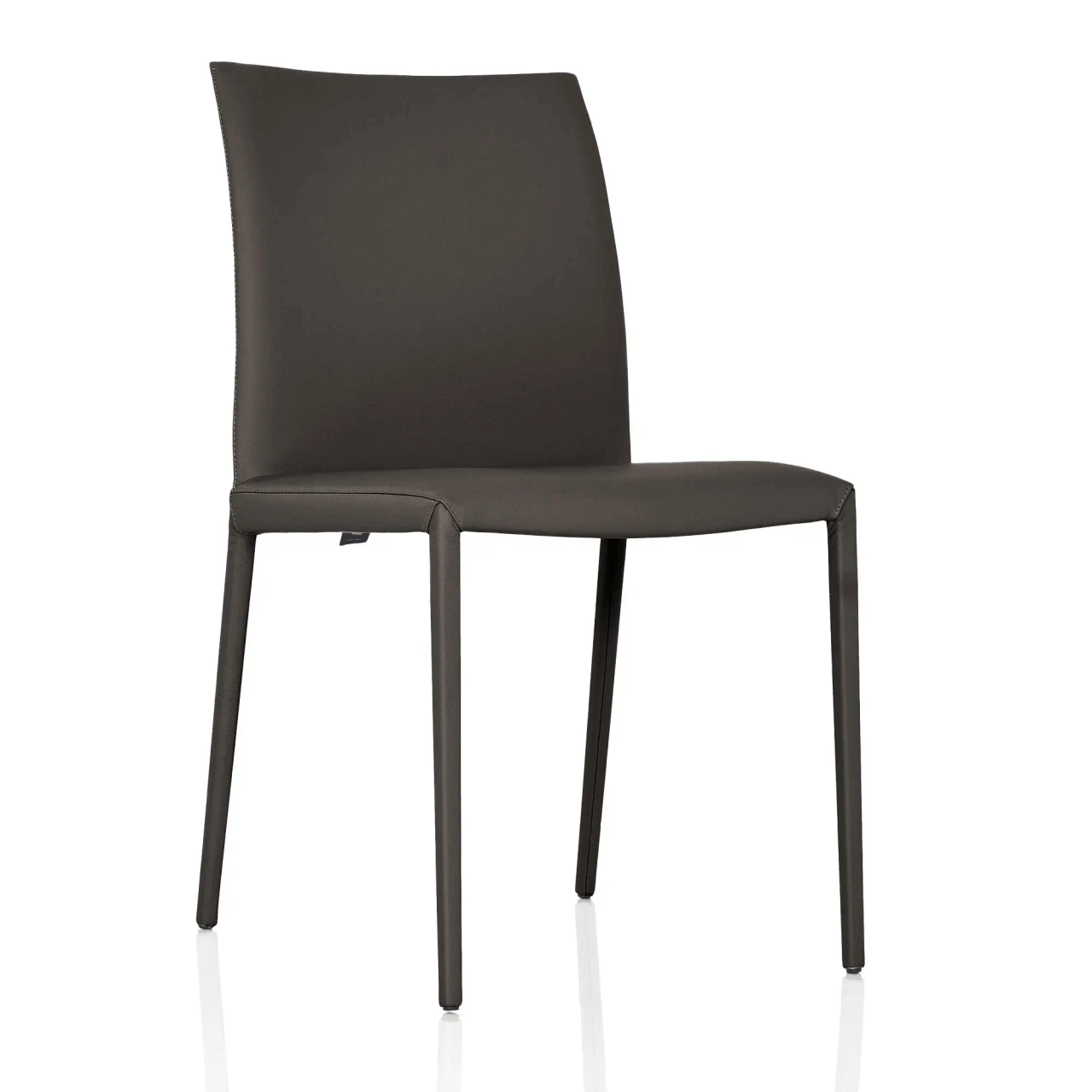ARDESIA - Cattelan Norma Couture Side Chair in Ardesia Soft Leather, modern style, side view, slim legs, dark grey leather.