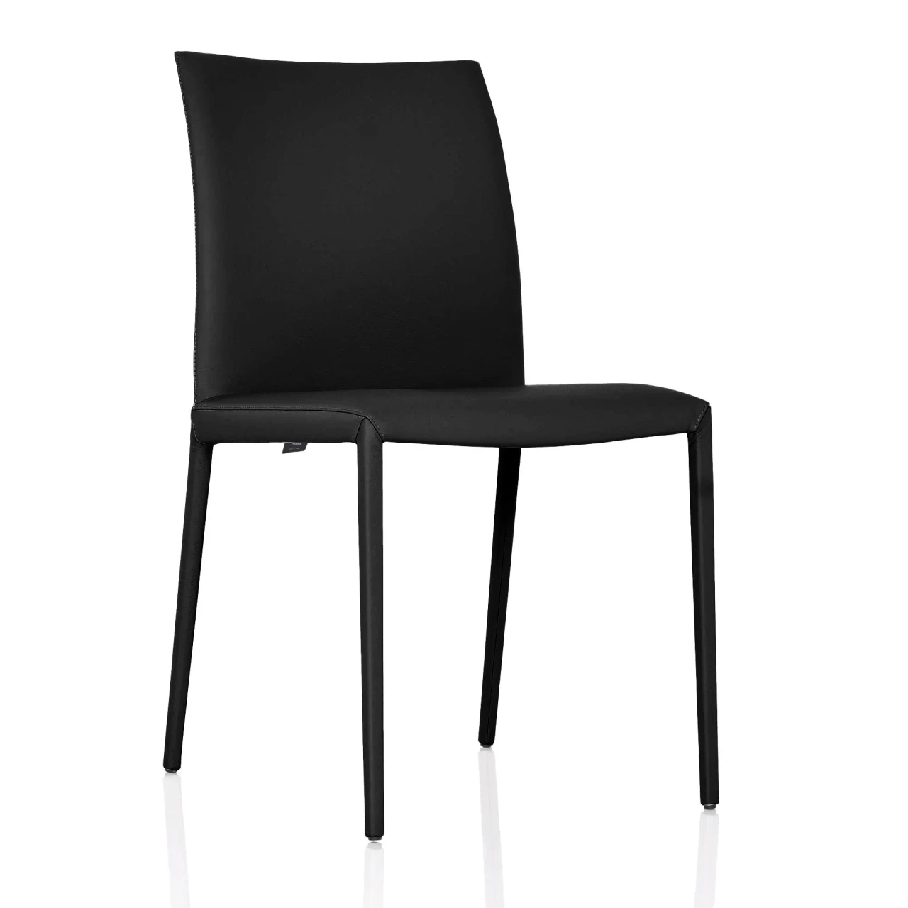 NERO - Cattelan Norma Couture Side Chair in Nero Soft Leather, modern style, black leather, side view angle.