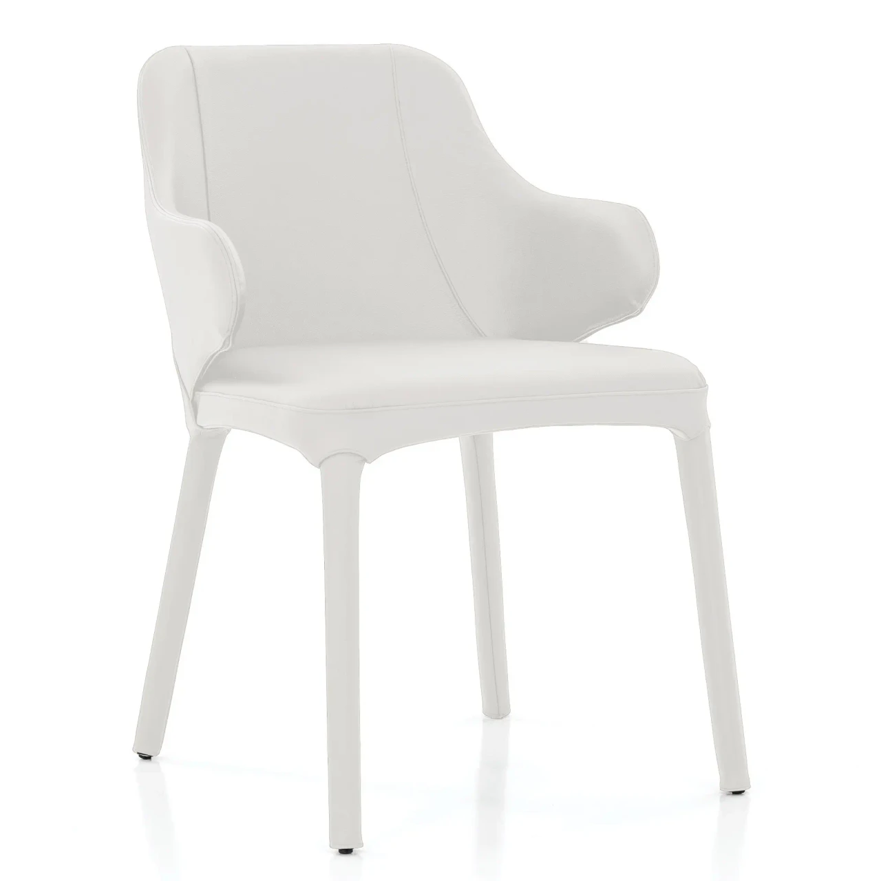 BIANCO - Cattelan Wanda Arm Chair in Bianco Soft Leather, modern style with curved arms, three-quarter front view.