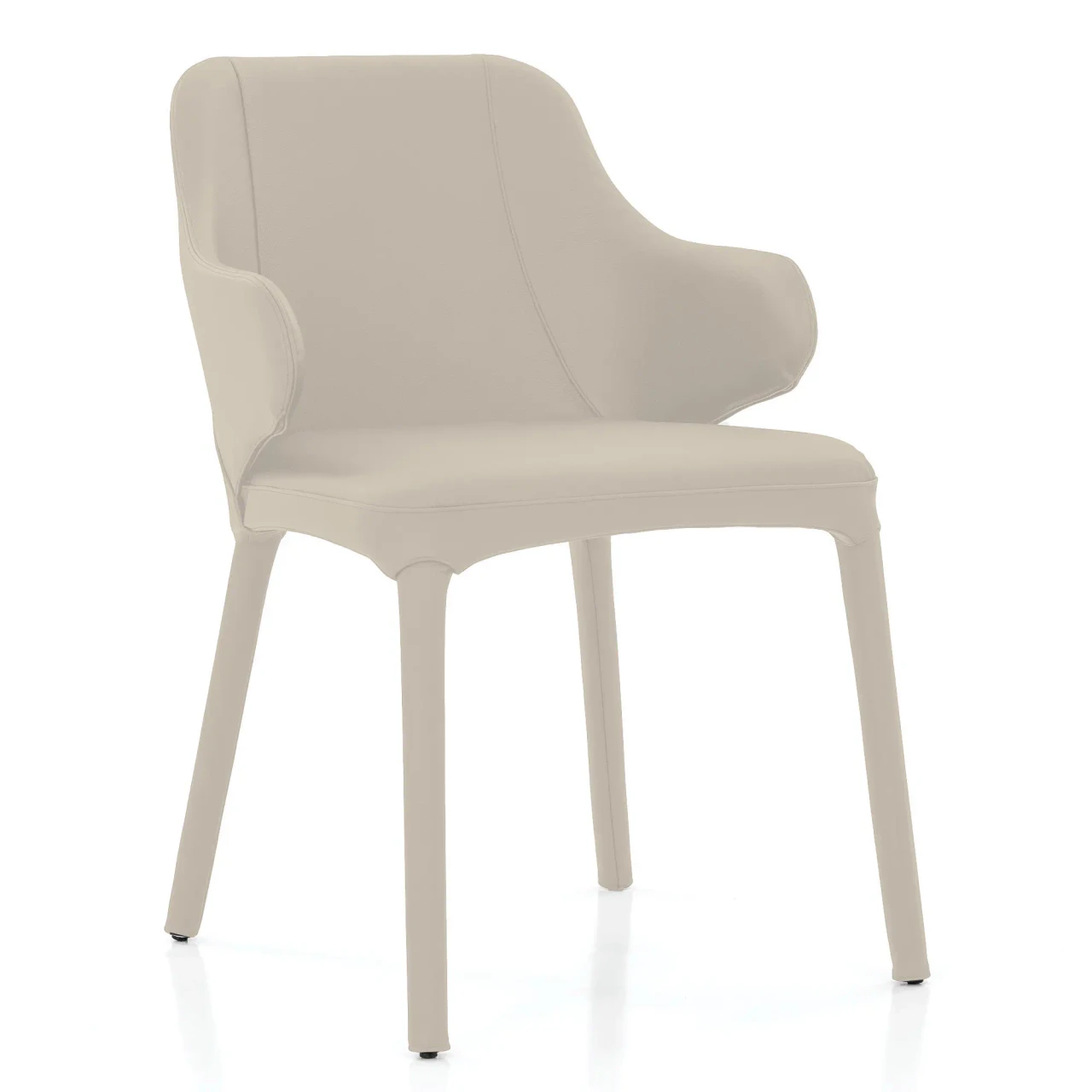 LINO - Cattelan Wanda Arm Chair in Lino Soft Leather, modern style, beige, with integrated arms, 3/4 front view.