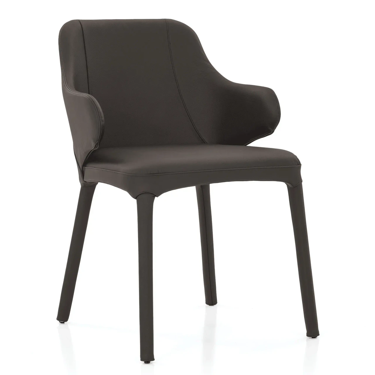 ARDESIA - Cattelan Wanda Arm Chair in Ardesia Soft Leather, modern style with integrated arms, three-quarter view.