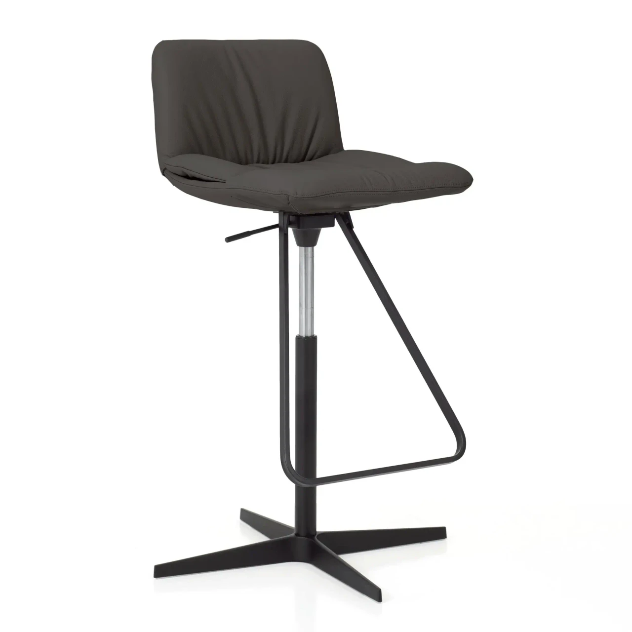 ARDESIA - Cattelan Axel X Bar Stool in Ardesia soft leather with black spoke base, column and foot, three-quarter view.
