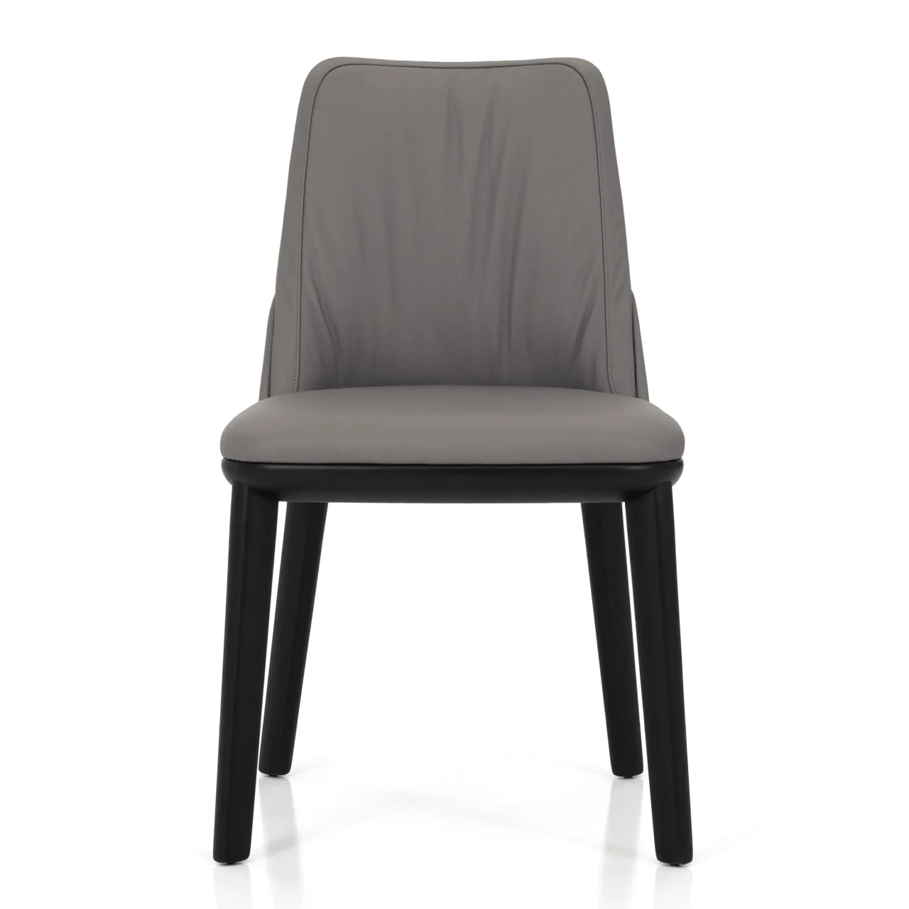 Cattelan Belinda Side Chair in Argilla soft leather with black stained ashwood frame, front view.