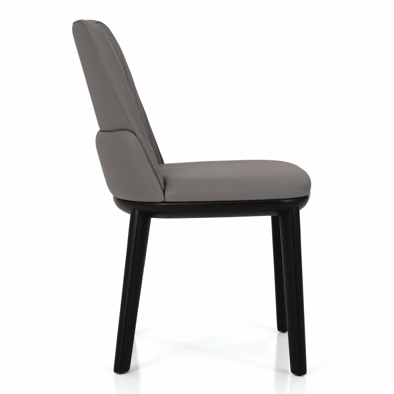 Cattelan Belinda Side Chair in Argilla soft leather with black stained ashwood frame, side profile view.