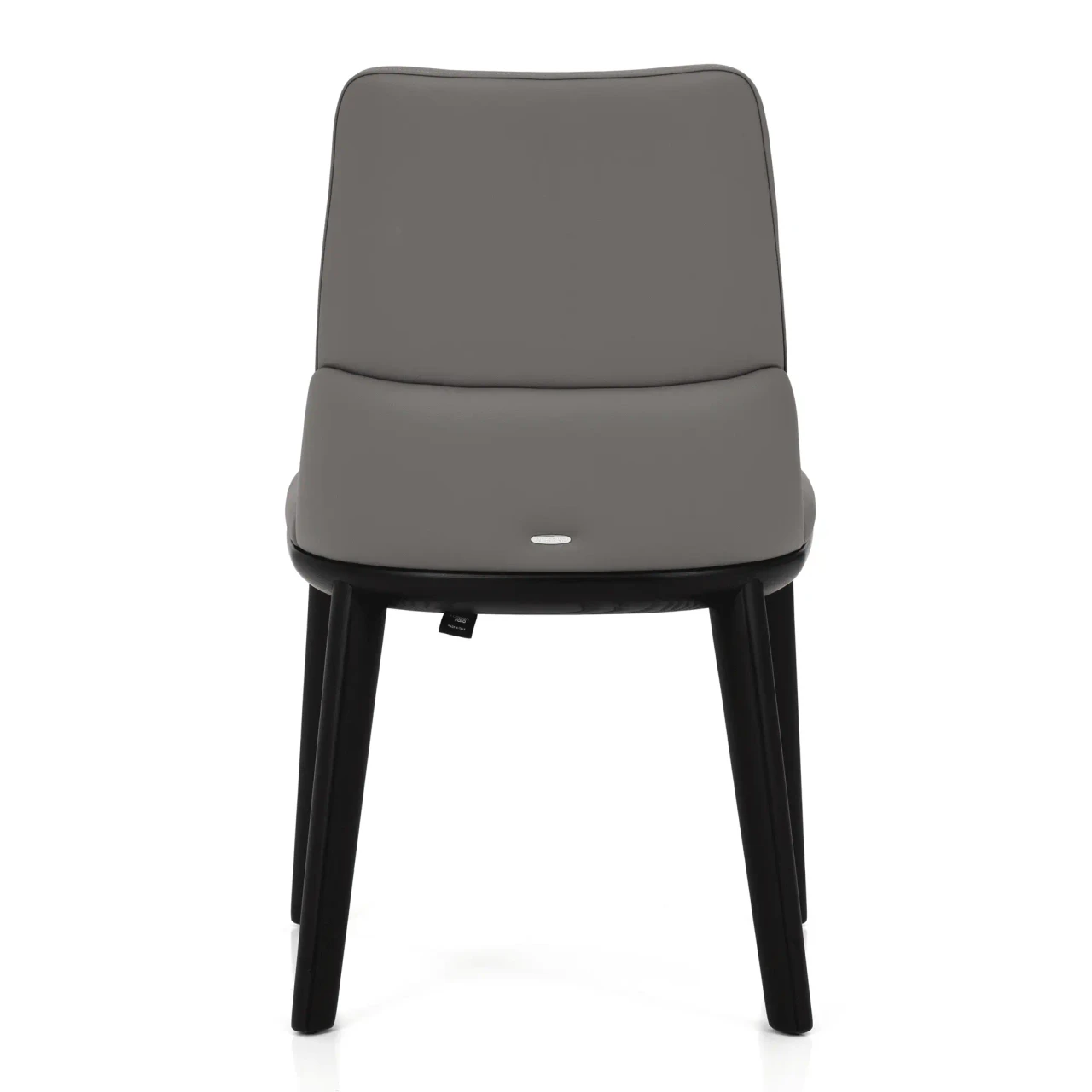 Cattelan Belinda Side Chair in Argilla soft leather with black stained ashwood frame, rear view.