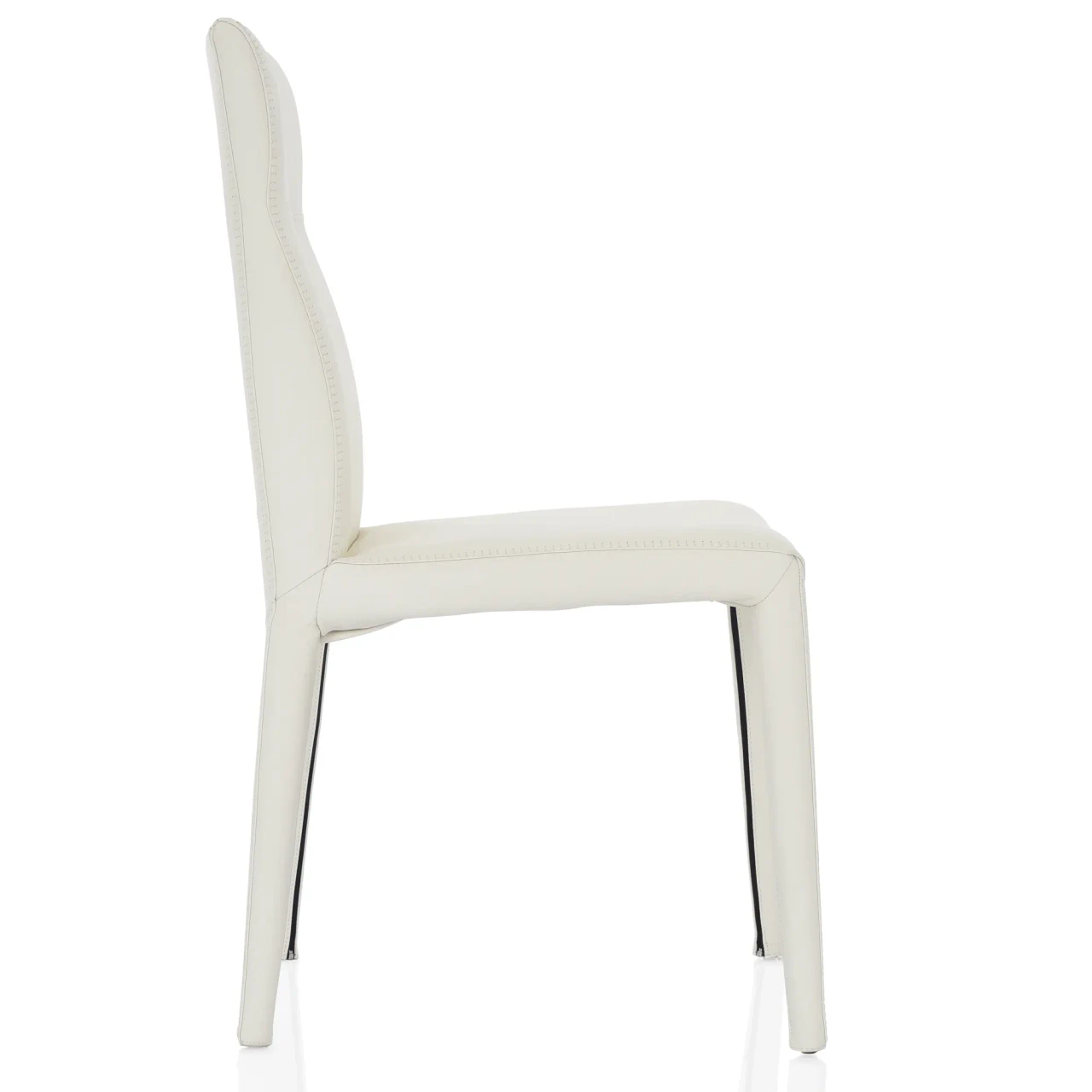 LATTE CREAM LEATHER - Cattelan Agatha Flex Side Chair in Latte Soft Leather 961, modern style with stitching, side profile view.